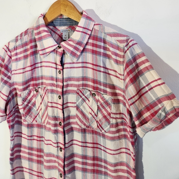 Carhartt Cowgirl Women Button Down Shirt Size M Pink-Cream Color - Picture 10 of 13